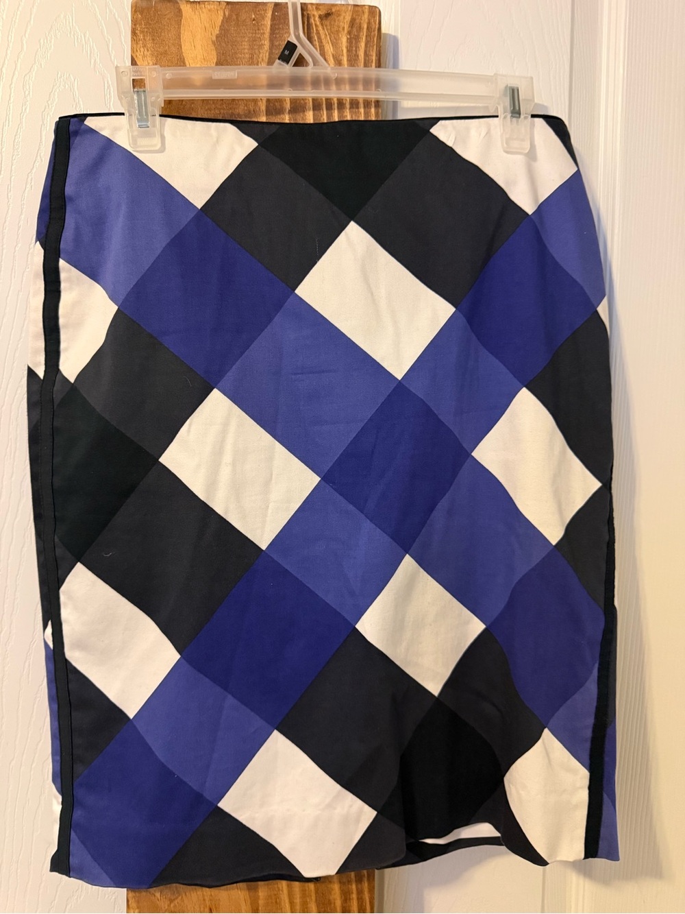 White House Black Market Blue, Black & White Plaid A-Line Skirt
